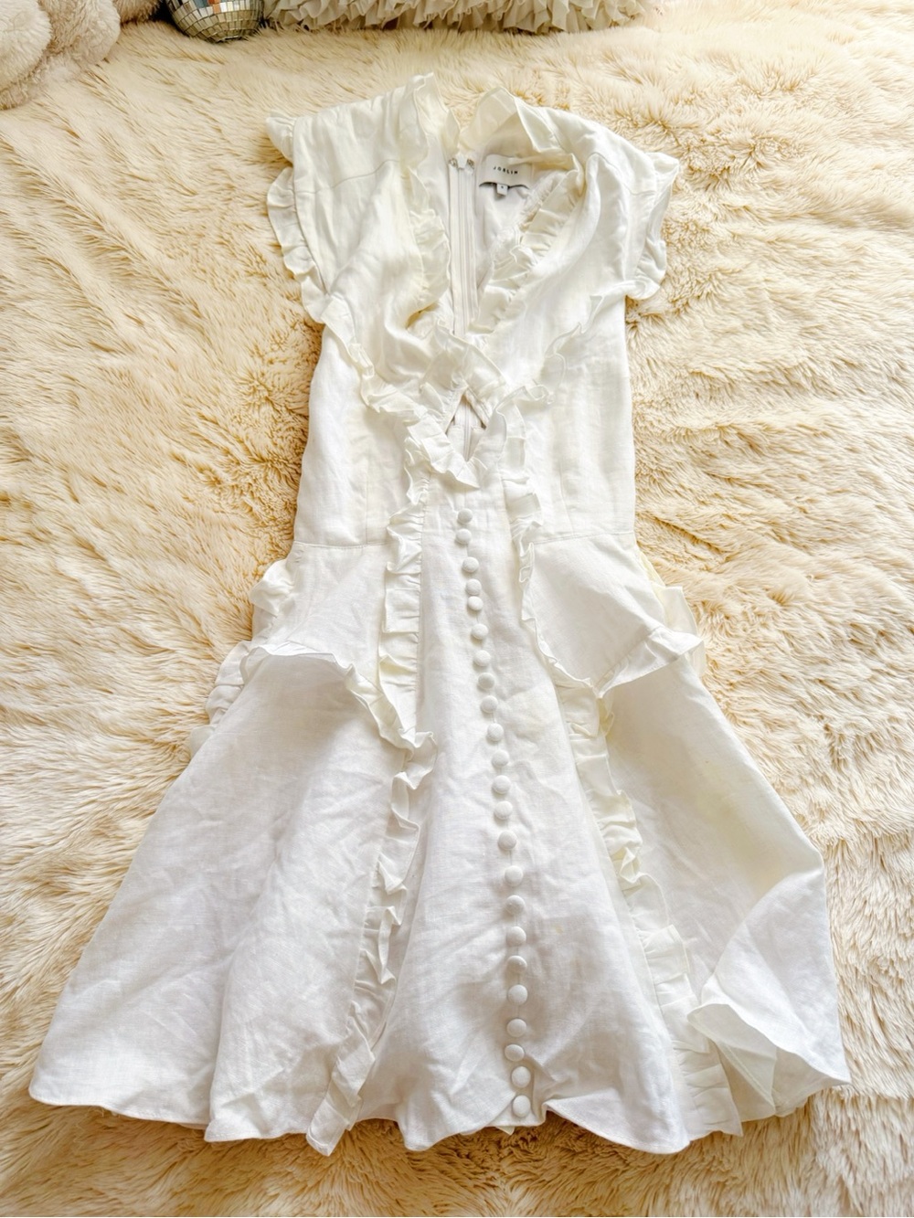 JOSLIN white ruffle linen-blend mini dress